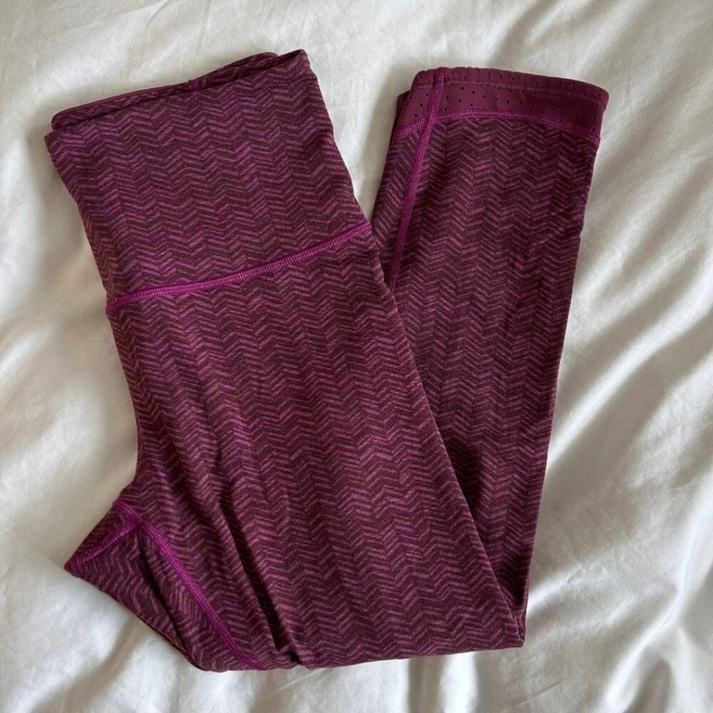 Lululemon Heather Burgundy Plum Herringbone Full on Luon Crop